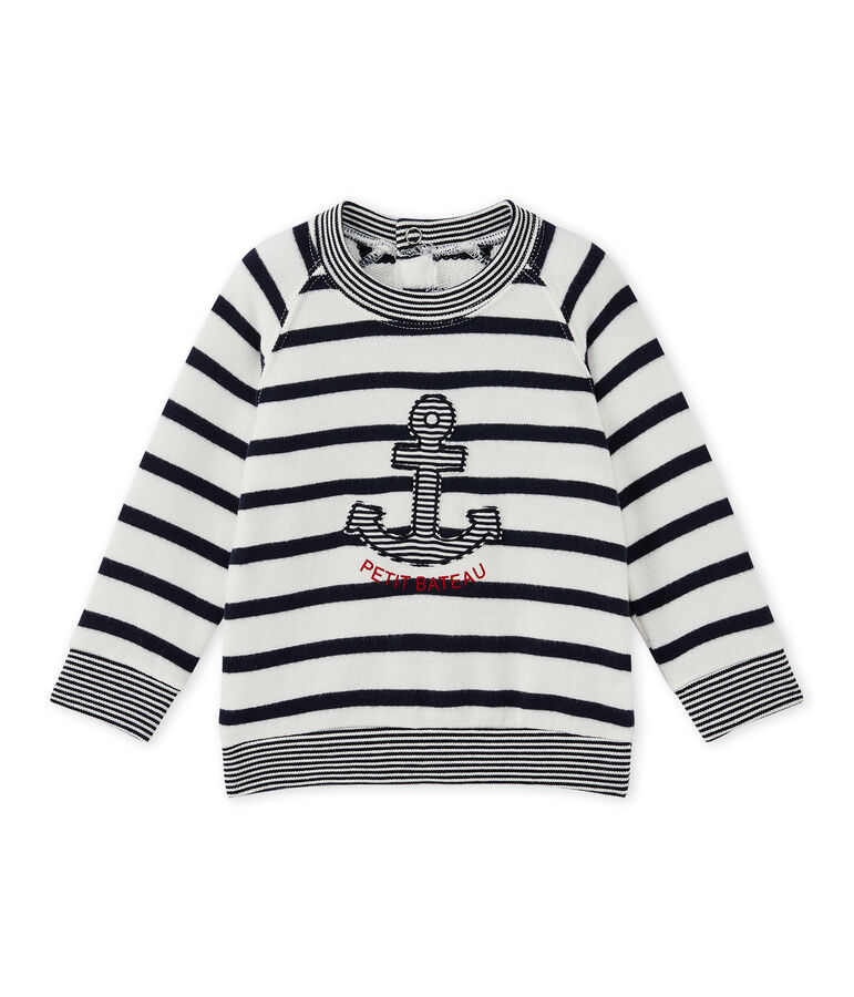 Baby boy's sailor-striped sweatshirt white/blue