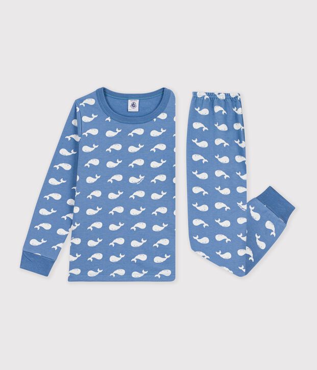 Children's pyjamas in fleece printed with whales blue/white