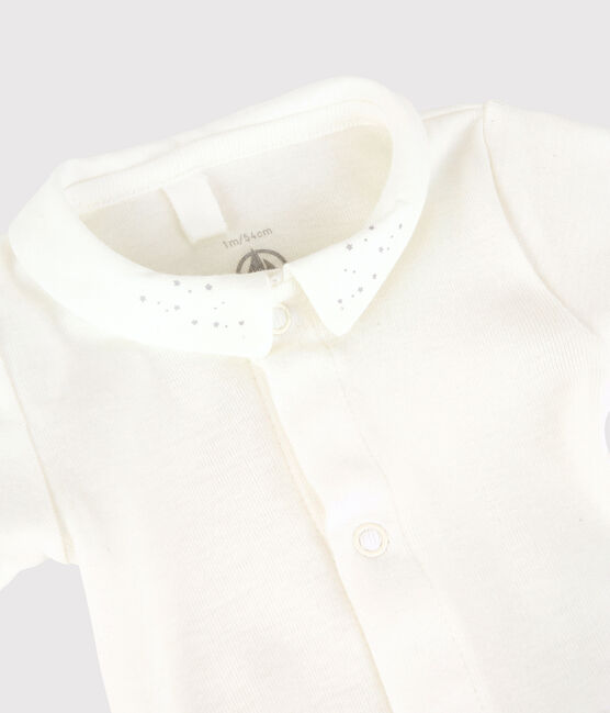 Babies' White Short-Sleeved Organic Cotton Bodysuit with Collar MARSHMALLOW white