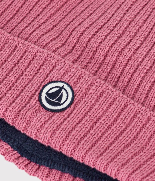 Children's polar fleece-lined knitted beanie hat pink