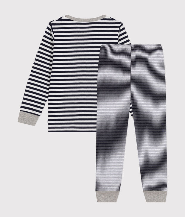 Children's stripy cotton pyjamas blue/white