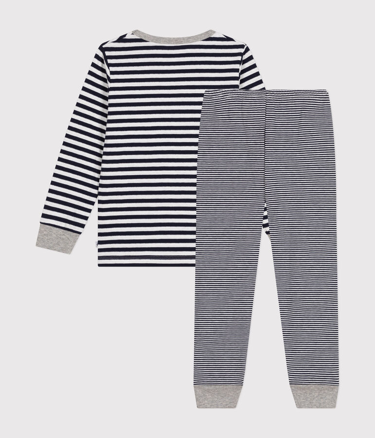 Children's stripy cotton pyjamas blue/white