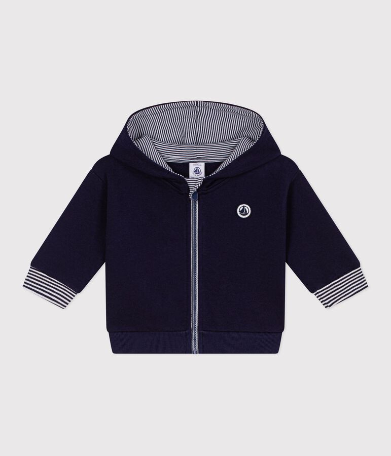 Babies' cotton hoodie with striped details blue