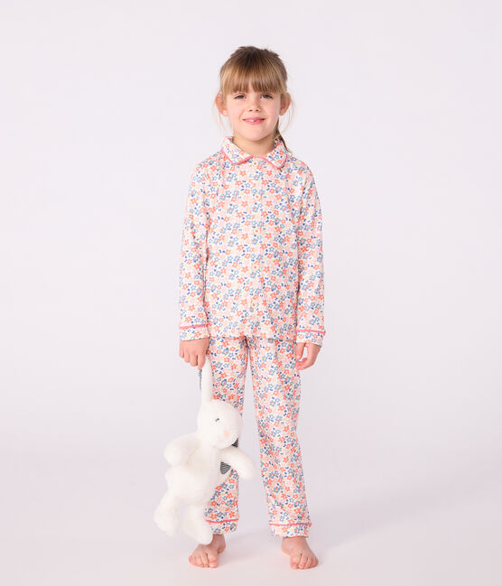 Children's buttoned printed cotton pyjamas MARSHMALLOW white/MULTICO white