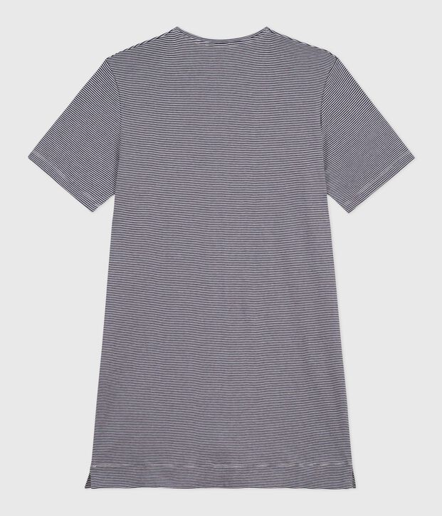 Women's short-sleeved striped cotton nightdress blue/white