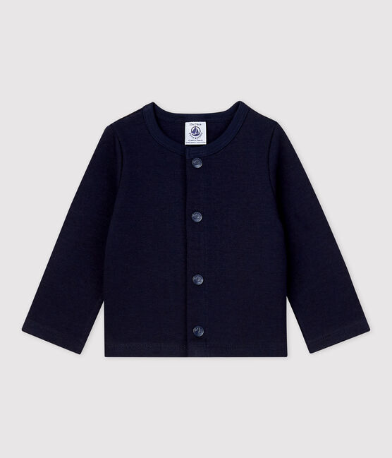 Babies' Plain Thick Organic Jersey Cardigan SMOKING blue