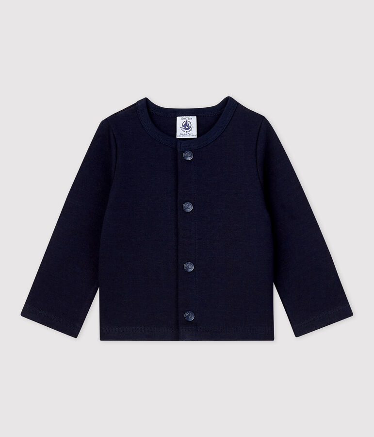 Babies' Plain Thick Organic Jersey Cardigan blue
