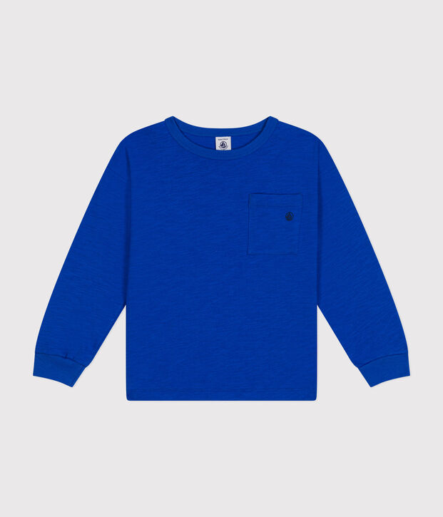 Boys' long-sleeved slub jersey T-shirt blue