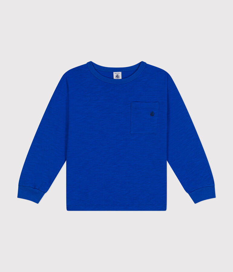 Boys' long-sleeved slub jersey T-shirt blue