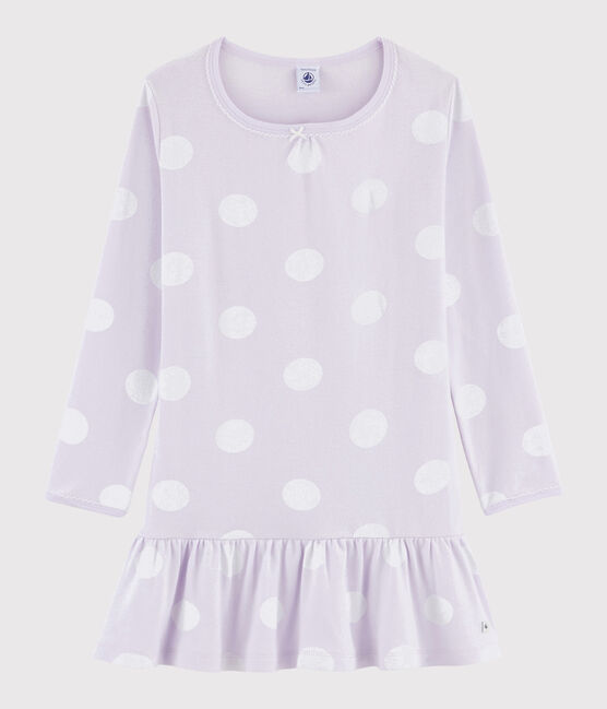 Girl's polka dot ribbed nightdress LISERON purple/ECUME white
