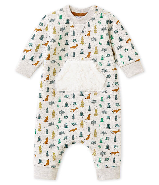 Baby boy's long print snowsuit BELUGA grey/MULTICO white