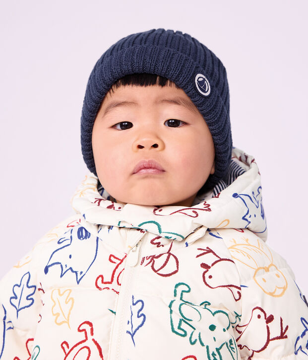 Babies' puffer jacket in animal print polyester Ecru/multicolor