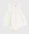 Babies' plain and embroidered sleeveless cotton dress with matching bloomers ECUME white