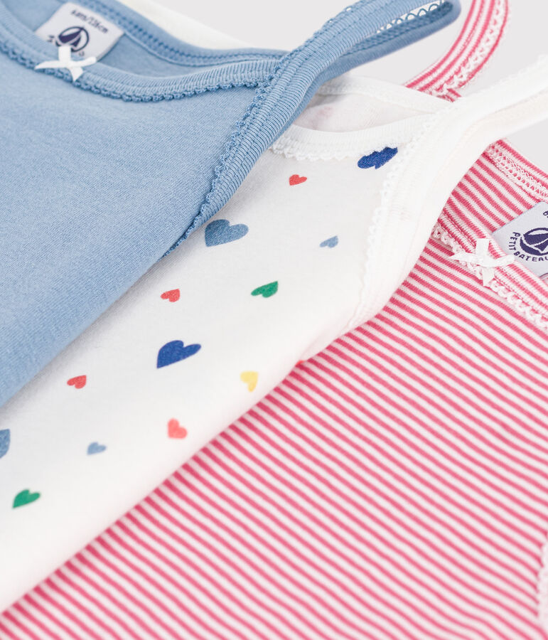 Pack of children's strappy heart-print cotton vests multicolor