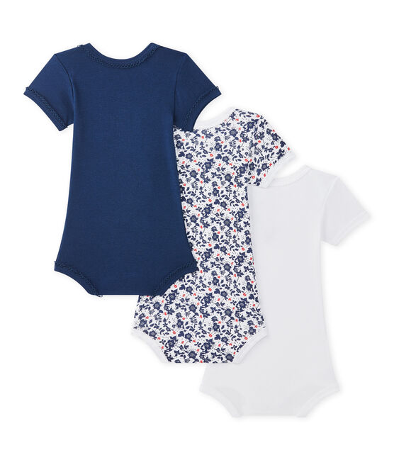 Set of 3 baby girls' short-sleeved bodysuits LOT white