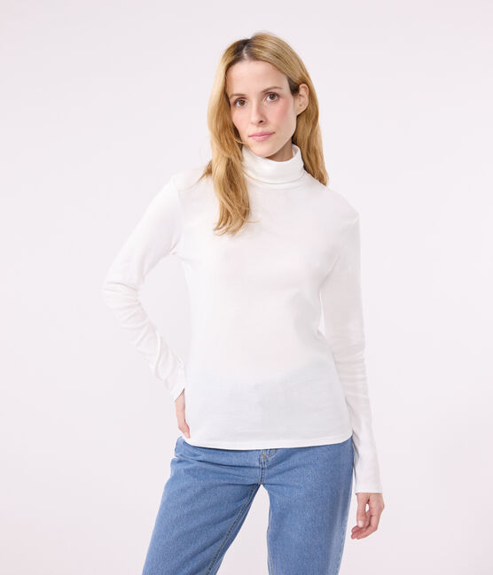 Women's Iconic roll neck cotton T-shirt ECUME white