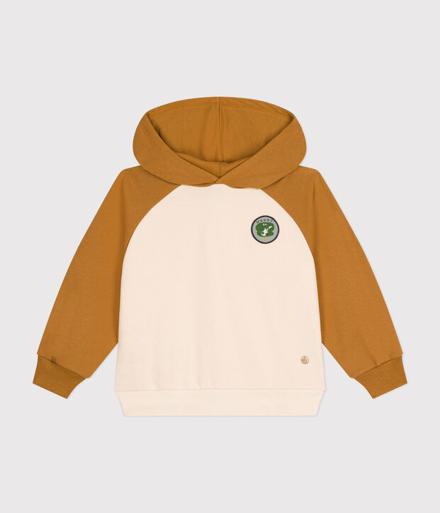 Little boys' fleece hoodie Ecru/brown