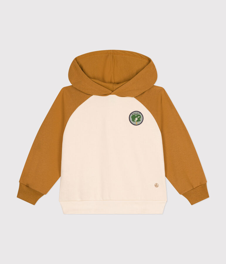 Little boys' fleece hoodie Ecru/brown