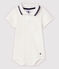 Babies' Short-Sleeved Cotton Bodysuit with Polo Shirt Collar MARSHMALLOW white