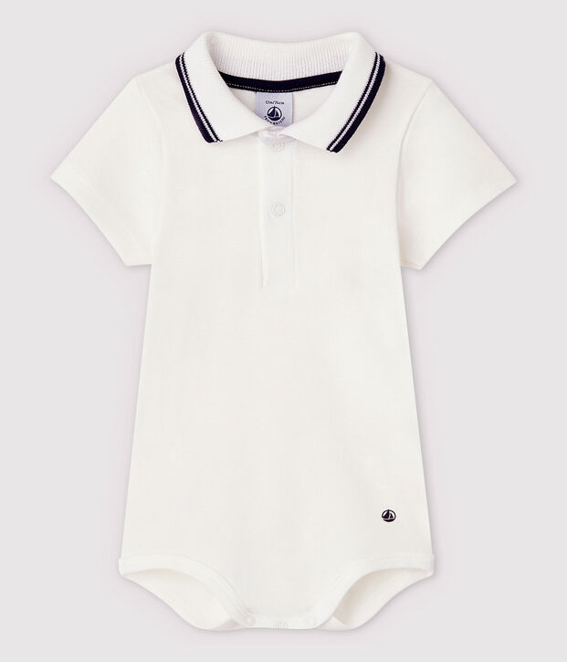 Babies' Short-Sleeved Cotton Bodysuit with Polo Shirt Collar white