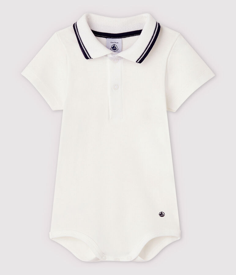 Babies' Short-Sleeved Cotton Bodysuit with Polo Shirt Collar white