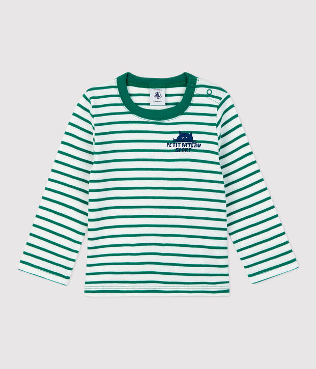 Babies' Striped Cotton T-Shirt white/green