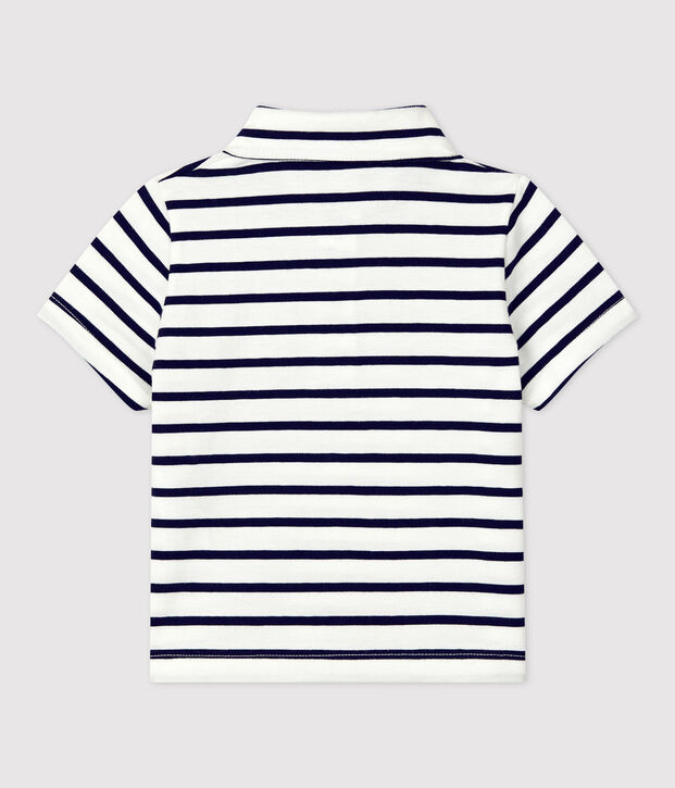 Babies' Short-Sleeved Striped Jersey Polo Shirt white/blue