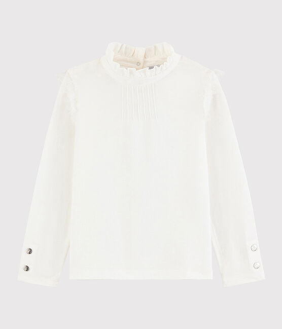 Girls' ruff collar T-shirt MARSHMALLOW white