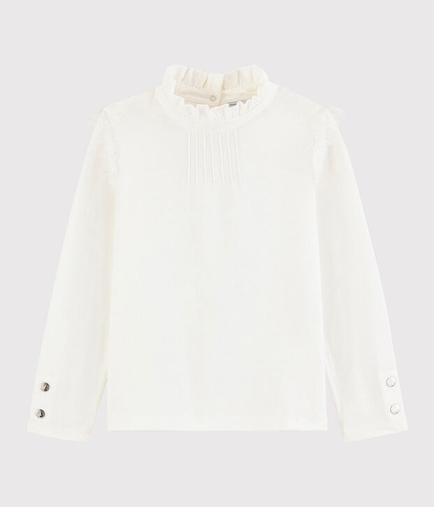 Girls' ruff collar T-shirt white