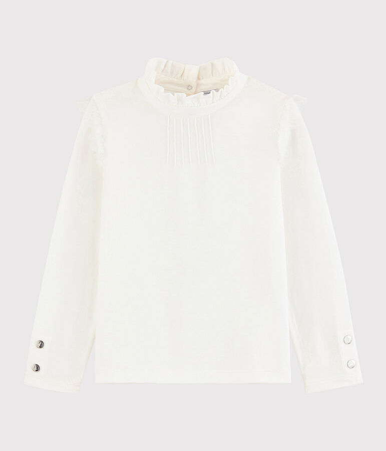 Girls' ruff collar T-shirt white