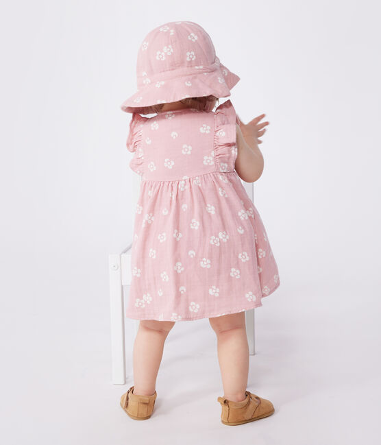 Babies' floral print cotton gauze dress and bloomers CHARME pink/MARSHMALLOW white