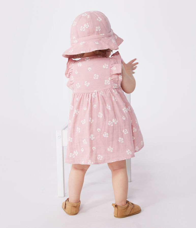 Babies' floral print cotton gauze dress and bloomers pink/white