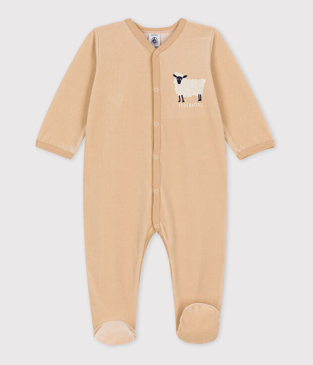 Babies' Sleep Themed Velour Sleepsuit beige