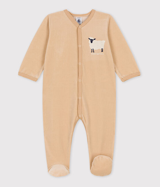 Babies' Sleep Themed Velour Sleepsuit TRENCH beige