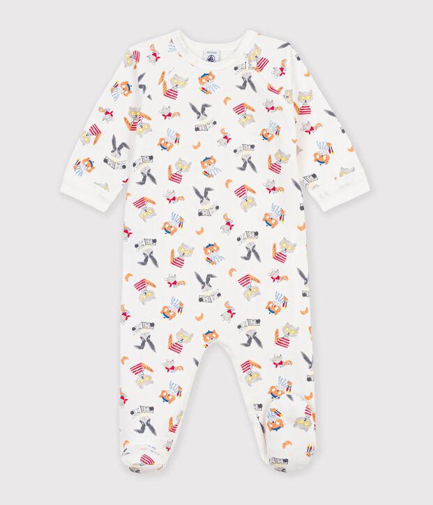 Babies' animal-print fleece pyjamas white/multicolor