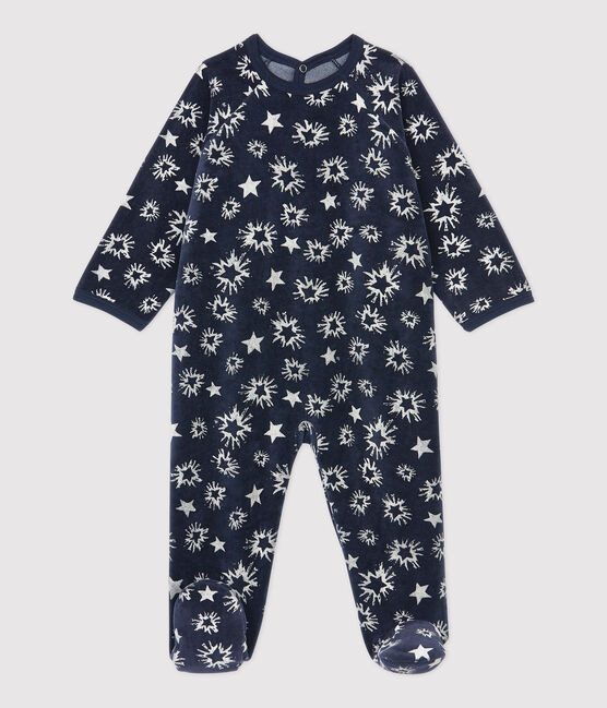 Babies' Starry Velour Sleepsuit SMOKING blue/ECUME white