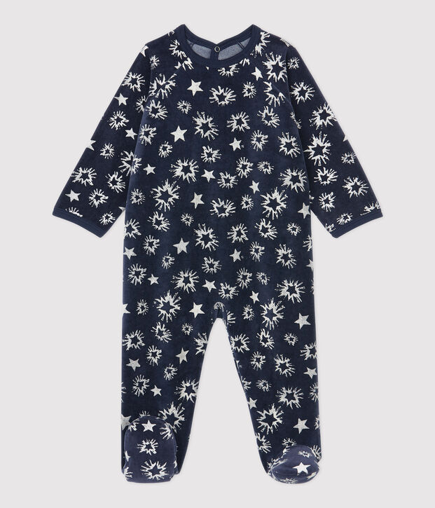 Babies' Starry Velour Sleepsuit blue/white