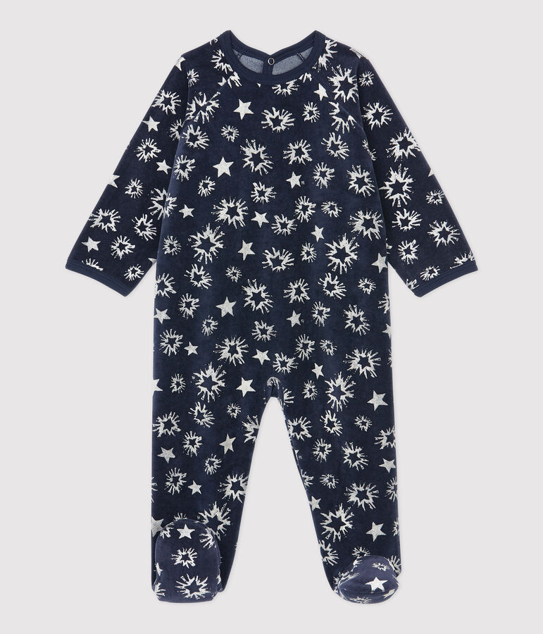 Babies' Starry Velour Sleepsuit blue/white