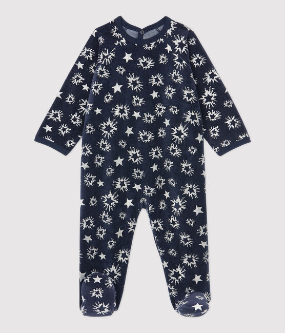 Babies' Starry Velour Sleepsuit SMOKING blue/ECUME white