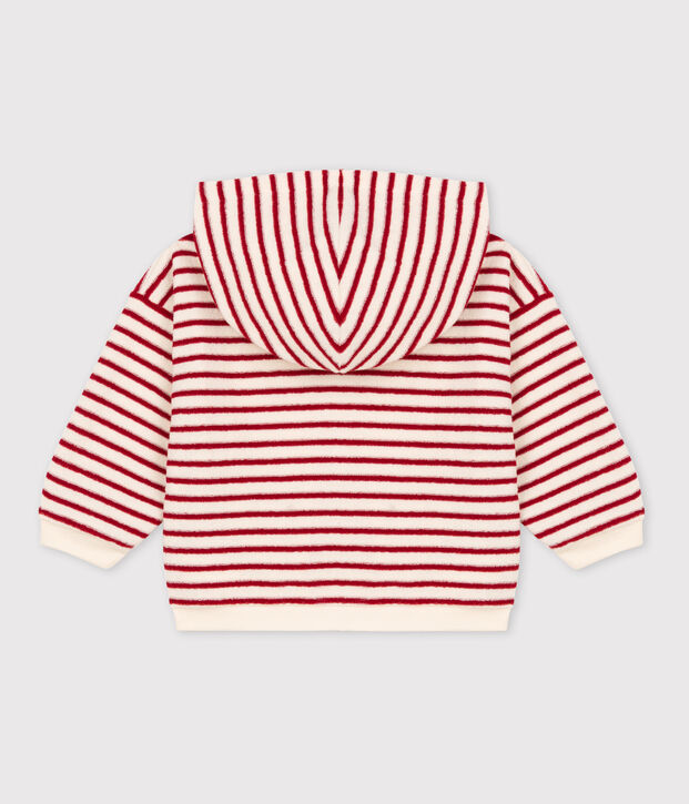 Babies' Terry Hoodie Ecru/red