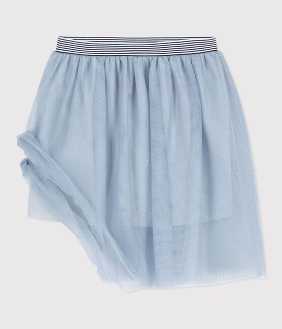 Girls' plain sequinned tulle skirt CO2 blue/ARGENT