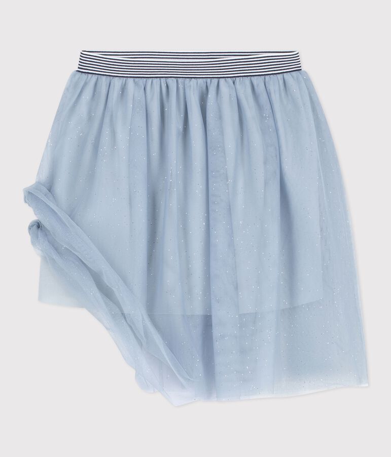 Girls' plain sequinned tulle skirt blue/grey