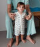 Babies' short dinosaur-pattern cotton jumpsuit MARSHMALLOW white/MULTICO white