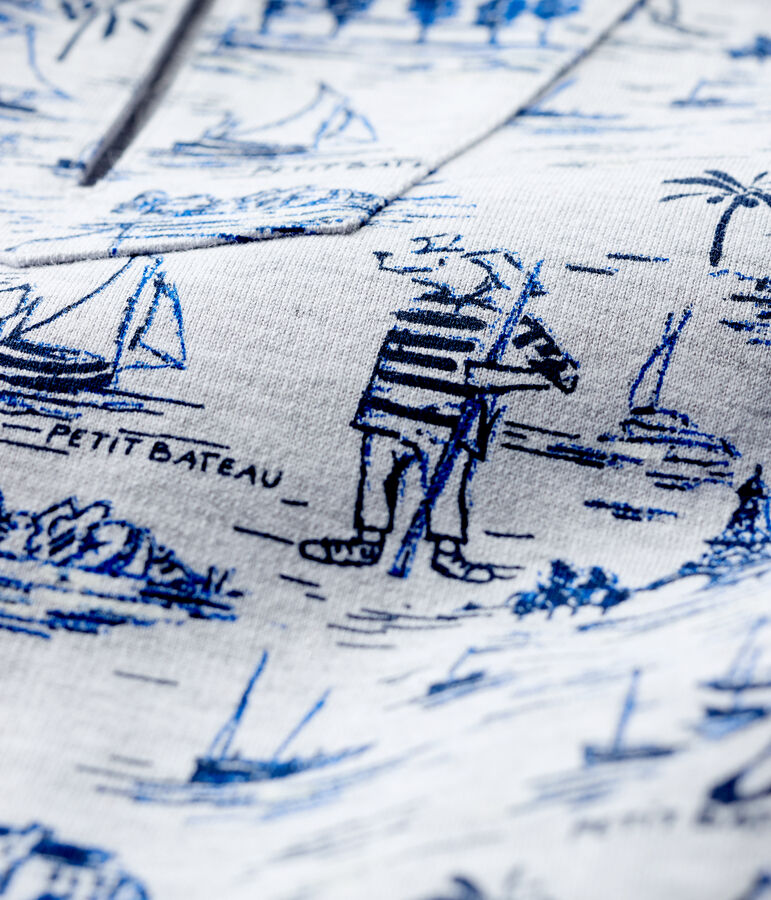 Baby boys' printed fleece sweatshirt POUSSIERE grey/SMOKING blue