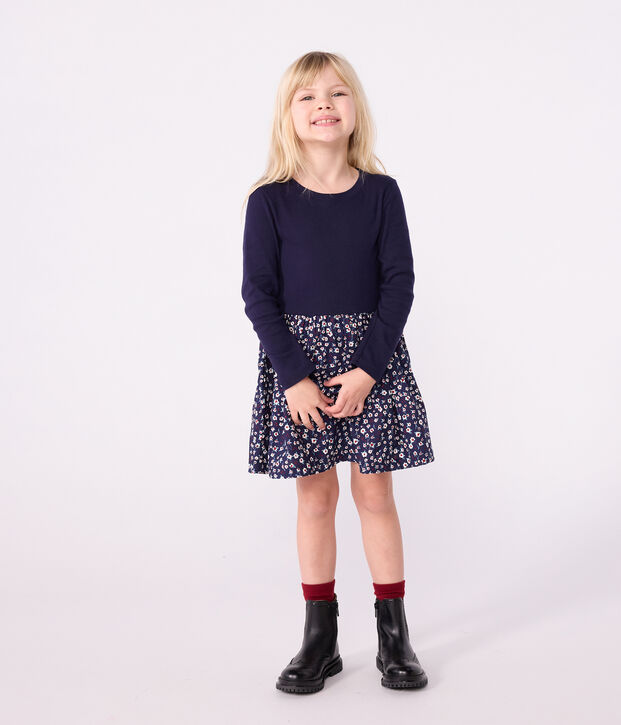Children's long-sleeved cotton dress blue/multicolor