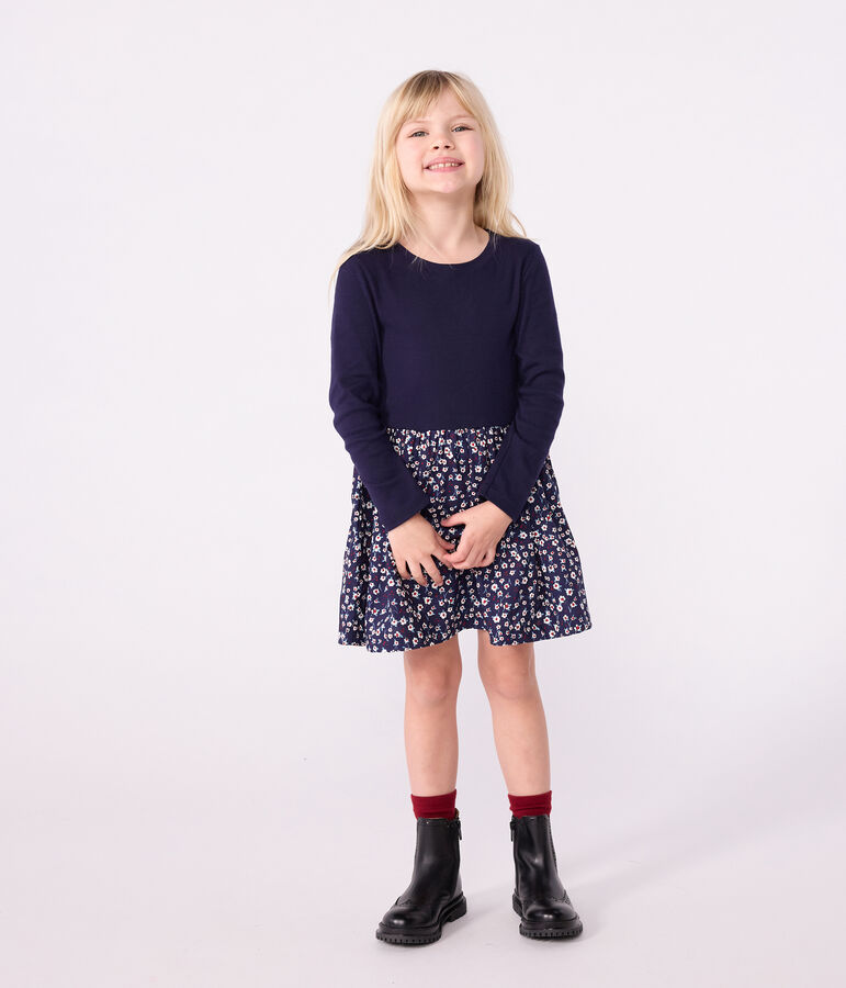 Children's long-sleeved cotton dress blue/multicolor