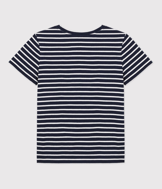 Women's Straight Round-Neck Cotton T-Shirt SMOKING blue/MARSHMALLOW white