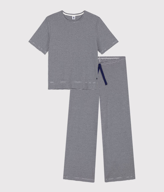 Women's Pinstriped Cotton Pyjamas SMOKING blue/MARSHMALLOW white