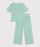 Women's wide-leg stripy cotton pyjamas ALOEVERA green/MARSHMALLOW white