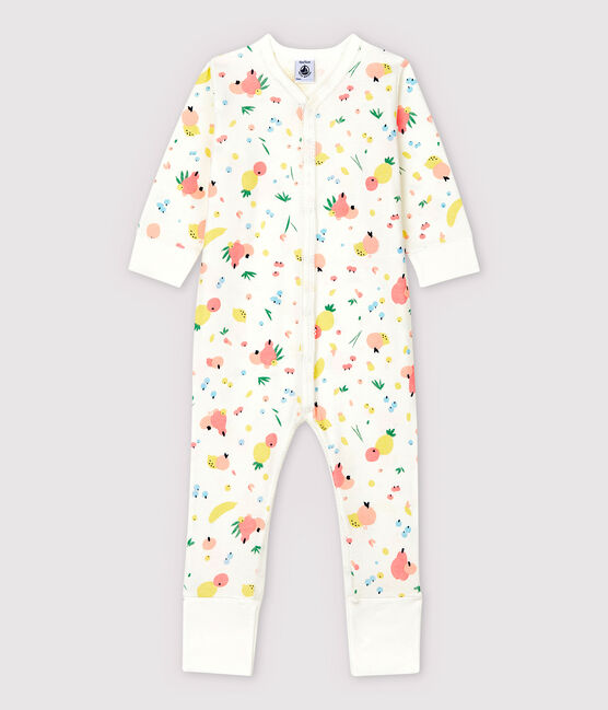 Baby Girls' Cotton Sleepsuit with Detachable Feet MARSHMALLOW white/MULTICO white